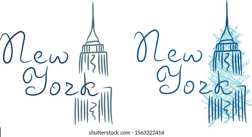 New York Skyscraper Empire State Building Sketch With Color Pencil Grunge Vector Illustration