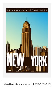 "NEW YORK" slogan with city illustration background. Vector graphic for t-shirt print and other uses.
NYC illustration.