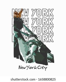 new York slogan with liberty statue illustration