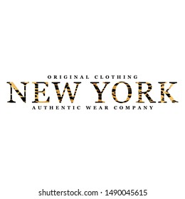 New York slogan on leopard pattern background typography, t-shirt graphics, vectors