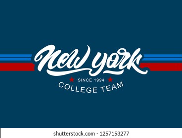 New york slogan print, college style with lettering. Vector illustration varsity, graphic for t-shirt. 