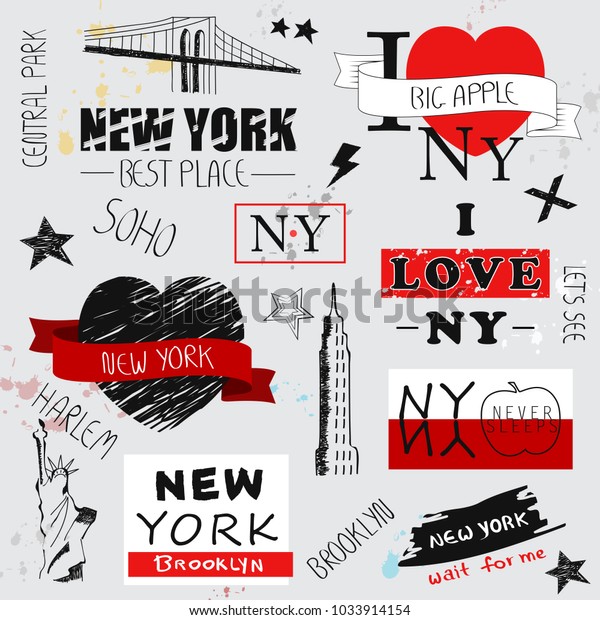 New York Slogan Set Isolated On Stok Vektör (Telifsiz) 1033914154