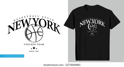 New York slogan text. Vintage college typography, Basketball ball drawing. Vector illustration design for fashion graphics, t shirt prints, sweatshirts.