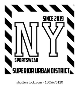 New York slogan for t-shirt print typography. NYC modern graphics for tee shirt. Trendy apparel, athletic clothes design. Vector illustration.