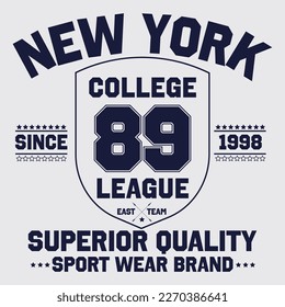 New York sport, college league typography, t-shirt graphics