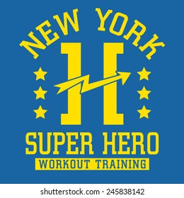 New York sport training super hero typography, t-shirt graphics, vectors