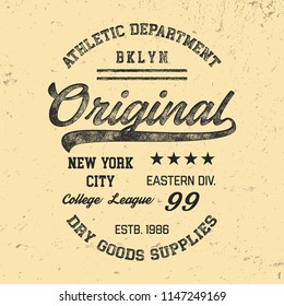 New York Sport typography. Textured vintage vector t-shirt and apparel design, print, logo, poster. Vector