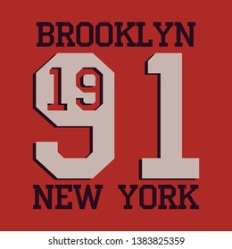 New York Sport wear typography emblem. Brooklyn  tee print. T-shirt stamp design graphic, original design clothing. Vector.