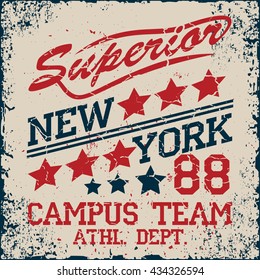 New York  Sport wear typography emblem, t-shirt stamp, vintage tee print, athletic apparel design graphic print - vector