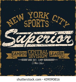 New York  Sport wear typography emblem, t-shirt stamp, vintage tee, athletic apparel design graphic print - vector