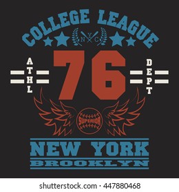 New York  Sport wear typography emblem, t-shirt stamp, vintage tee, athletic apparel design graphic print.