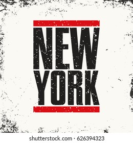 New York sportswear emblem. Athletic apparel design with lettering and stripes. T-shirt graphics. Vector