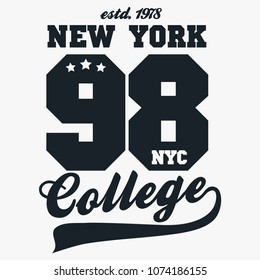 New York sportswear print, Athletic  t-shirt graphic. Original clothes design. Authentic apparel typography  tee shirt graphics. Vector illustration