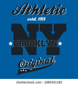 New York sportswear print, Athletic  t-shirt graphic. Original clothes design. Authentic apparel typography  tee shirt graphics. Vector illustration
