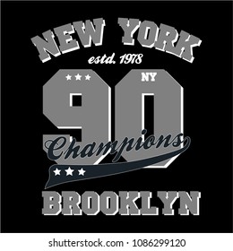 New York sportswear print, Athletic  t-shirt graphic. Original clothes design. Authentic apparel typography  tee shirt graphics. Vector illustration