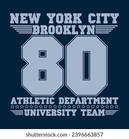 New York sportswear print, Athletic t-shirt graphic. Original clothes design. Vector