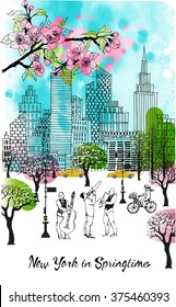 New York in Springtime. watercolor vector background svg