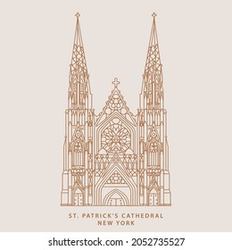 New York St. Patrick Cathedral Illustration. Simple exterior of St. Patrick Cathedral hand drawn design in Vector.