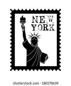 New york Stamp with liberty statue on white background
