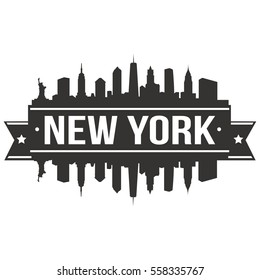 New York Stamp Skyline. Cityscape Vector Famous Buildings Clip Art Design.