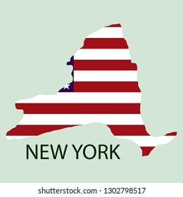 New York state of America with map. Flag print on map of USA for geographic themes. Map of New York state.