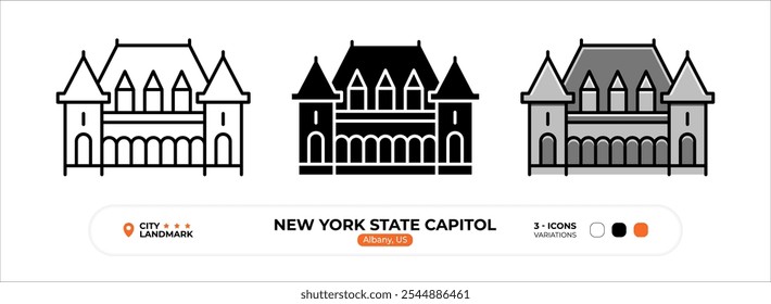 New York State Capitol Line Icon. Us Albany, Us Color Symbol, Silhouette Sign, Editable Stroke.