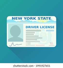 New York state driver's license on blue background (flat design)