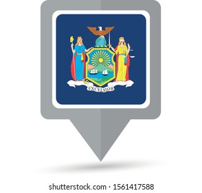 New York State state flag map icon. Vector illustration.