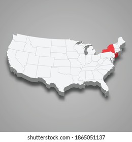 New York state location within United States 3d isometric map