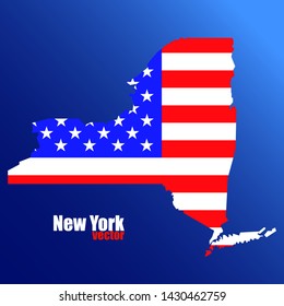New York state map with American national flag
