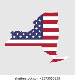 New York state map with American national flag.