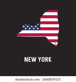 New York state map contour. In style of USA flag.