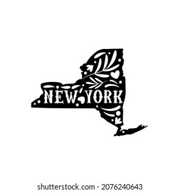 New York state map with doodle decorative ornaments. For printing on souvenirs and T-shirts