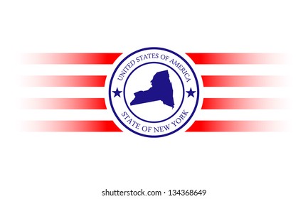 New York state map and name stamp.