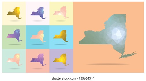 New York State Map in polygon geometric mosaic style.