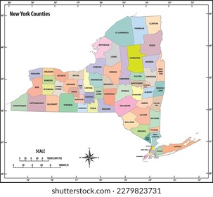 new york state outline administrative and political vector map in color