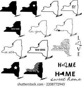 New York State Outline Vector Drawing Flat Vector Art Design Clip Art Logo Collection 