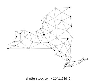 New York state polygonal map. Abstract geometric connected dots vector map. Low poly style.