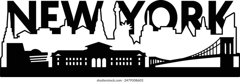 New York State print vector poster artwork skyline cityscape landmarks architecture outline contour silhouette 