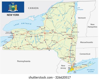 new york state road map with flag