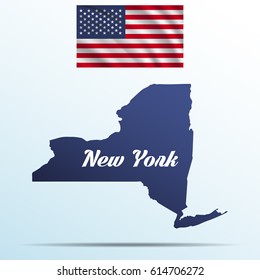New York state with shadow with USA waving flag svg