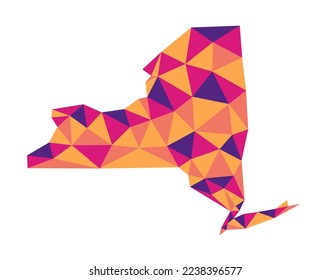 Mapa colorido de polígono simple del estado de Nueva York. Mapa vectorial de bajo estilo polo de moda del estado de Nueva York.