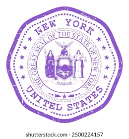 New York state stamp with seal, USA travel stamp, shabby postmark of New York, vector