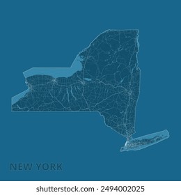 New York State, United States artistic blueprint map poster