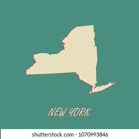 New York state of US map vector outlines illustration in a three dimensional grunge background