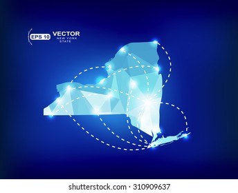 New York state US map polygonal with spot lights places