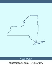 New York state of USA map vector outline illustration in blue background
