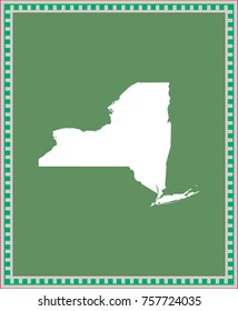 New York state of USA map vector outline illustration in green background with a creative frame design