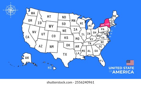 New York State, USA, vector map isolated on United states map.
