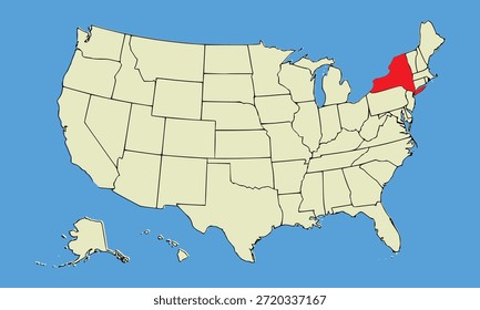New York State, USA, vector map isolated on United states map. High detailed illustration. Flat style. Vector illustration